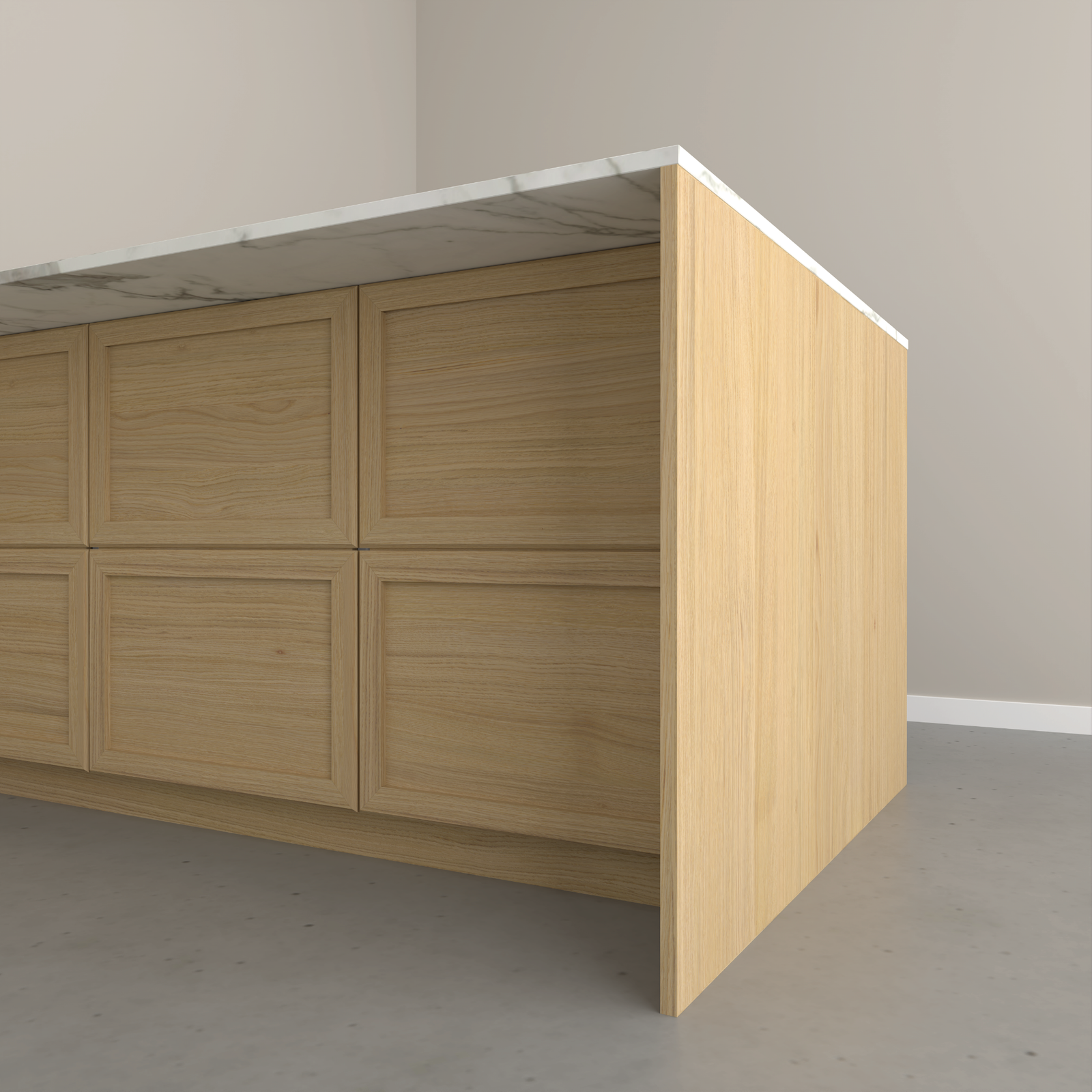 Klæðning á hlið skápaeyju